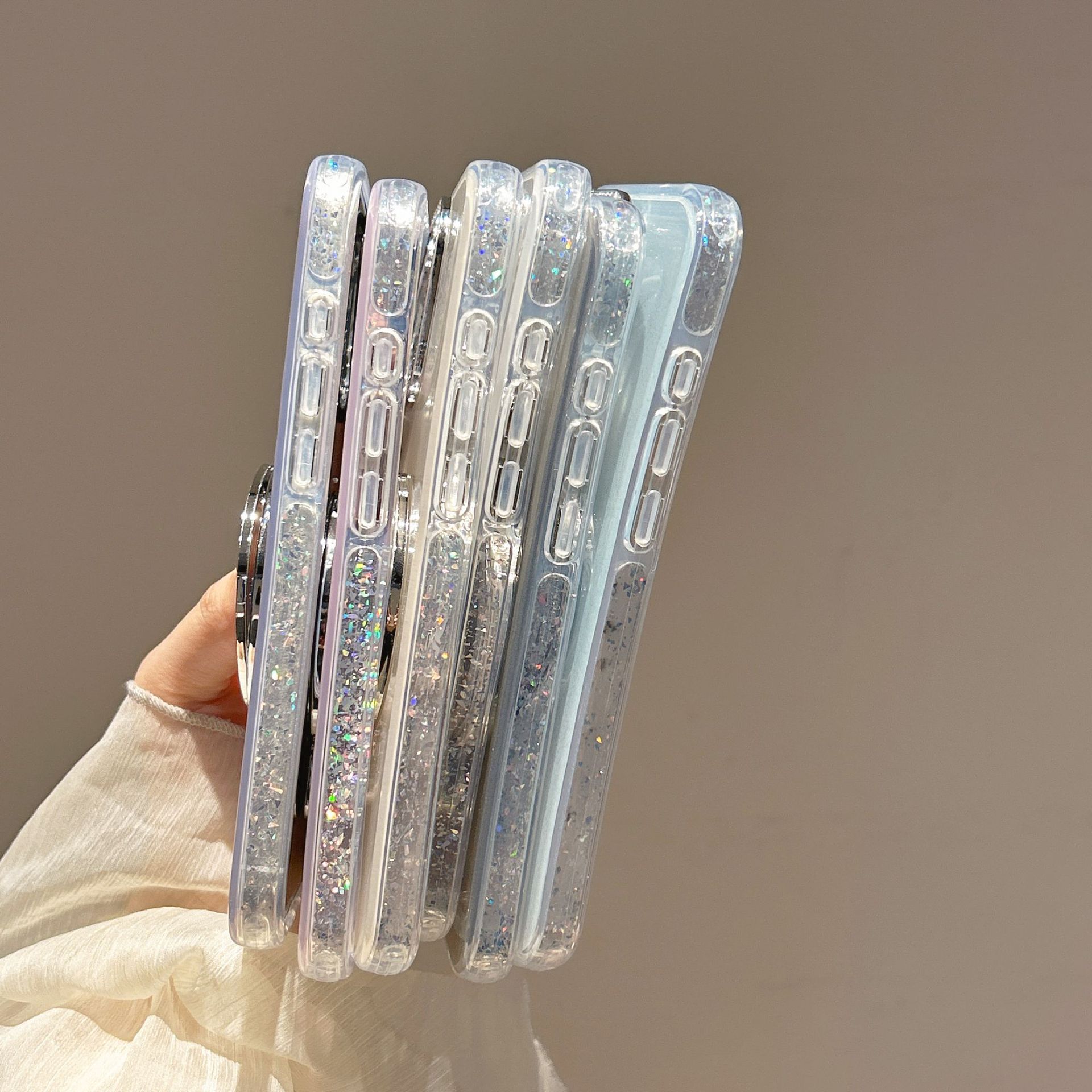 IPhone 13-17 Pro Max Epoxy Gradient Glitter Phone Case with Rotating Bracket