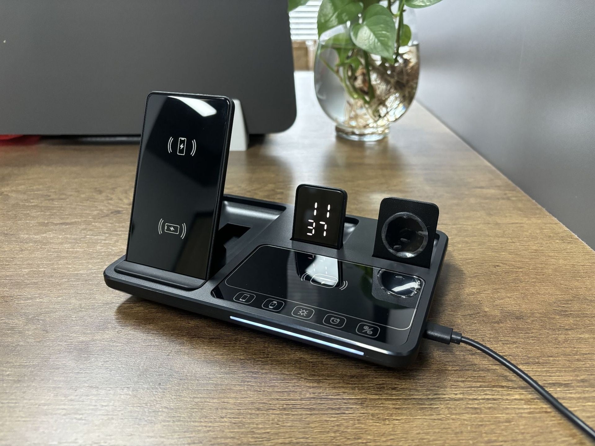 Wireless Fast Charging Clock with Folding Phone Stand