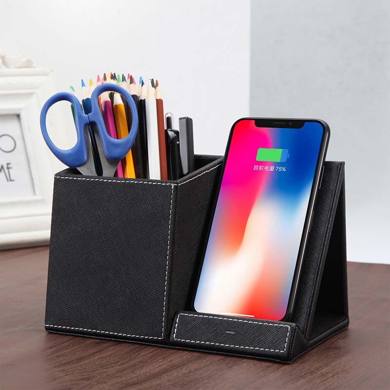 Leather Pen Holder & Wireless Phone Charging Stand