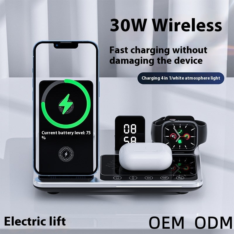 Wireless Fast Charging Clock with Folding Phone Stand