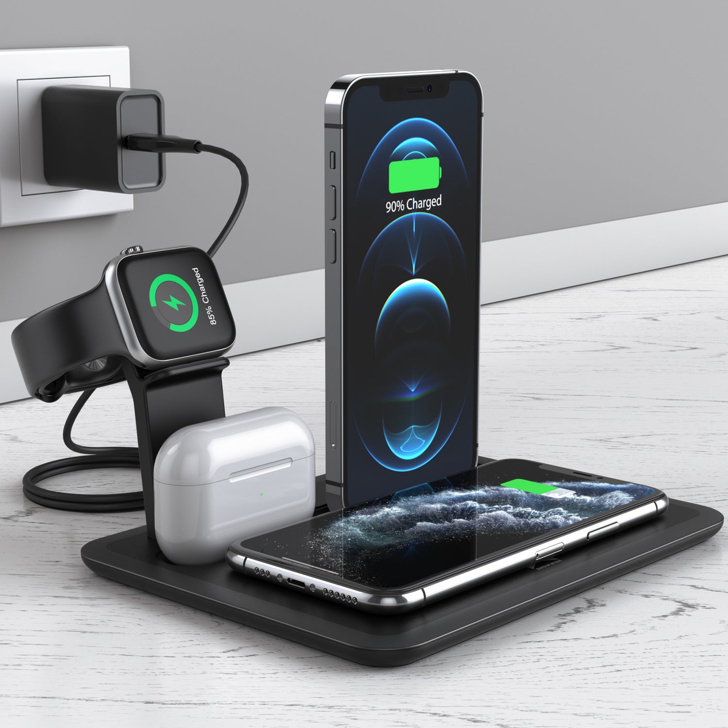 Wireless Phone, Watch & Headphone Charging Bracket