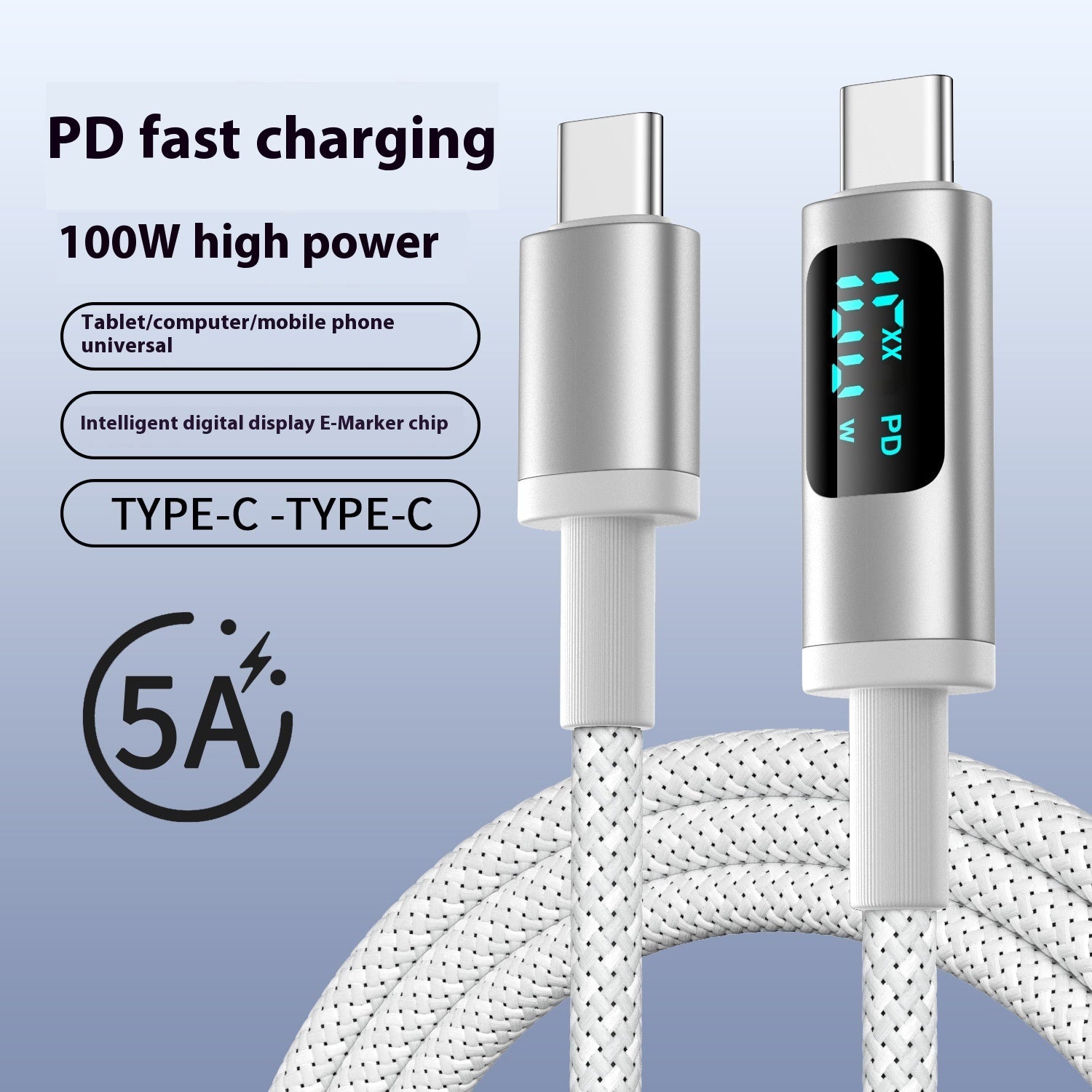 Digital Display Double Type-C Fast Charging Data Cable