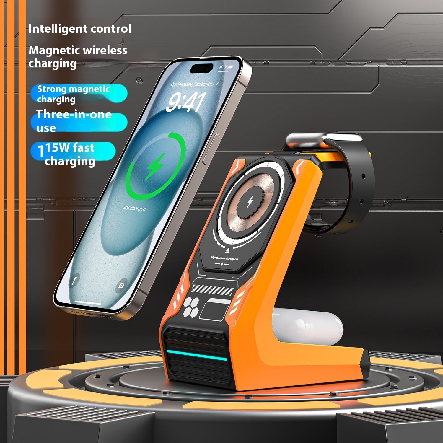 Three-in-one Wireless Mobile Phone Charging Holder